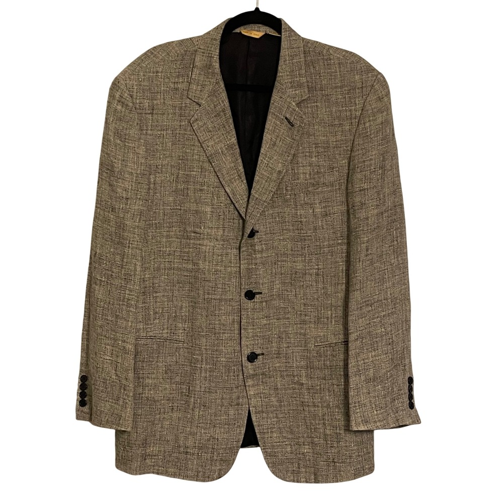 Donna Karan Signature Linen Blazer Jacket Made in Italy Mens Size 42 Tan Brown